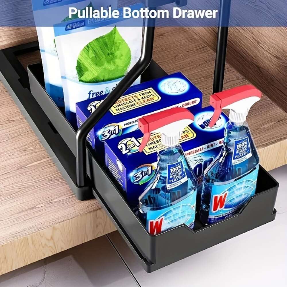 1 organizer e portaoggetti lavello scorrevole a 2 livelli, spazio stretto multifunzionale sotto il bancone, organizer cassetti estraibili, accessori da cucina,