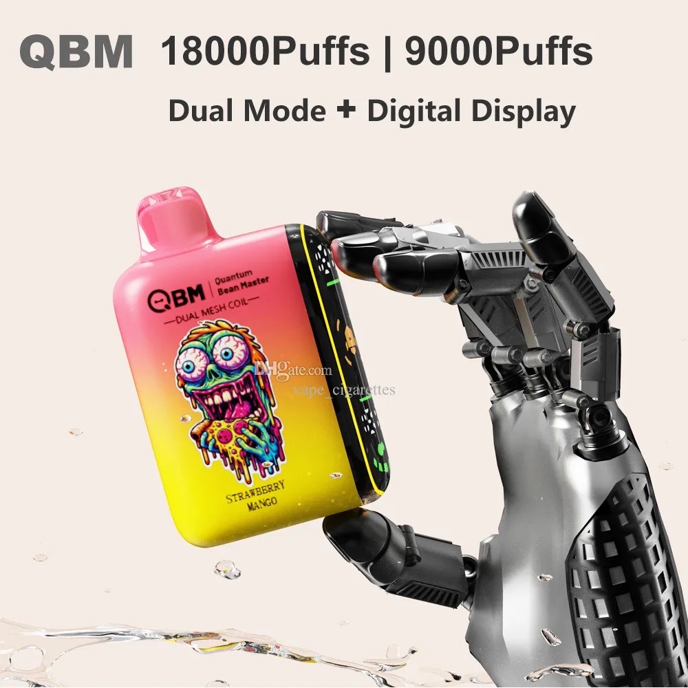 Autentisk Vape Bar QBM 18000Puffs Disponible Vape Dual Mode Digital Display E Cigarett 9K Puff Pulse 18K Puffs Regular 18 Ml Förfylld vs Geek Bang 20000 Puffs