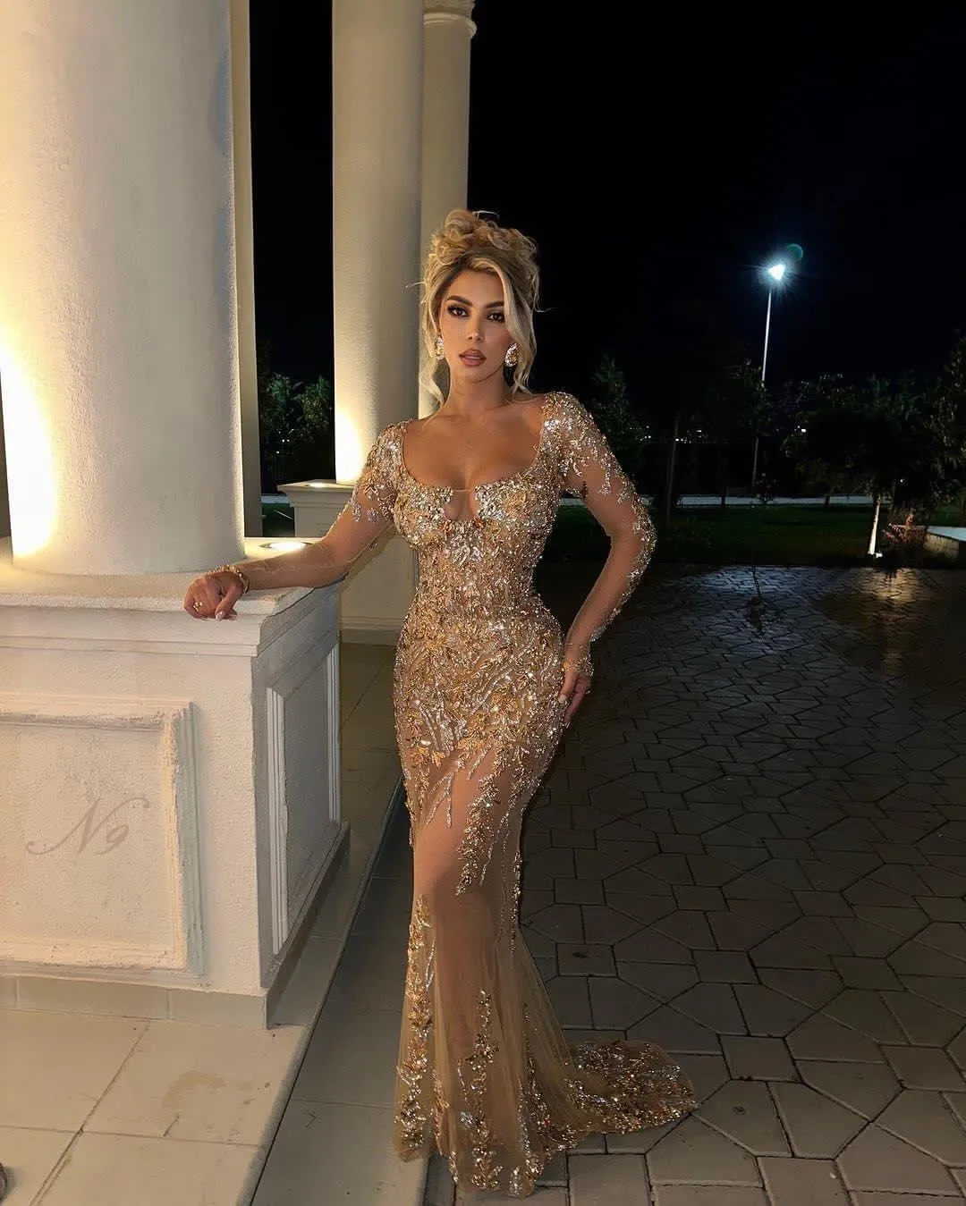 2023 Oct Aso Ebi Arabic Gold Mermaid Prom Dress Beaded Crystals Sexy Evening Formal Party Second Reception Birthday Engagement Gowns Dresses Robe De Soiree ZJ255