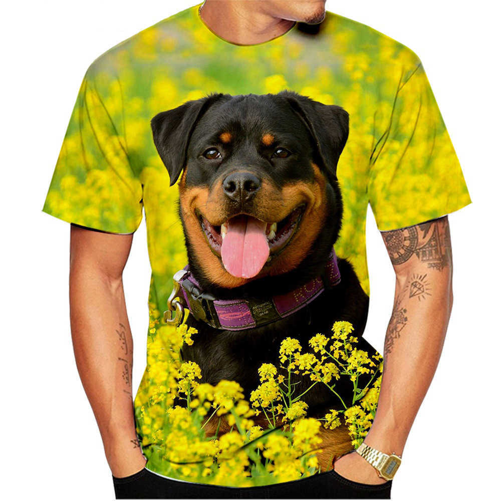 Fashionabla och personliga avslappnade djurmönster kortärmad 3D digital tryckt rolig hund T-shirt