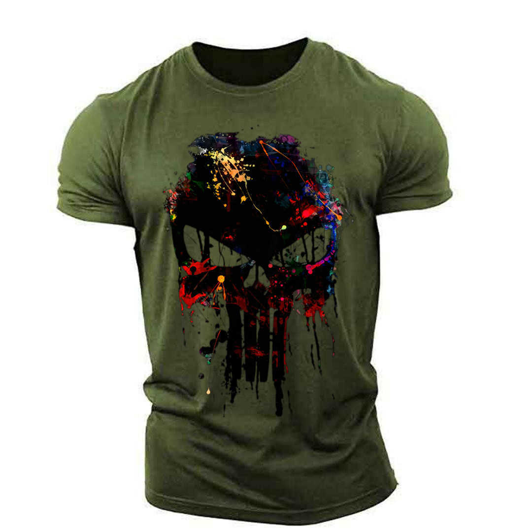 2024 New Mens T-Shirt 3D Skull Print Street مستقيم مستقيم رقبة