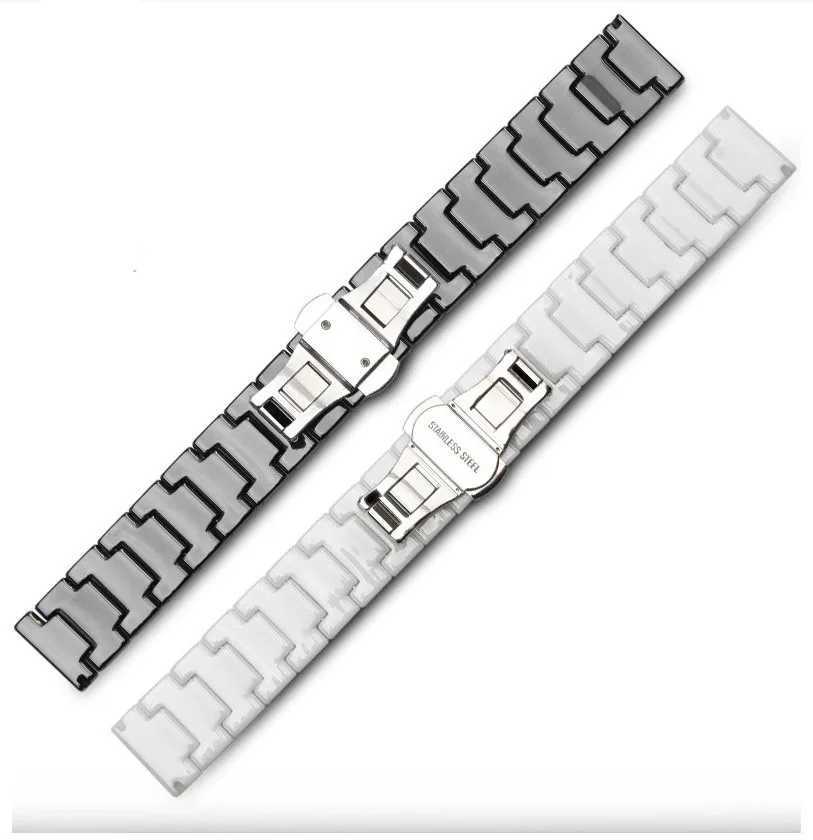 Titta på band Ceramic Watch Armband 14mm 16mm 18mm 20mm 22mm Watch Band White Black Ceramic Watch Band Universal Watch 24323