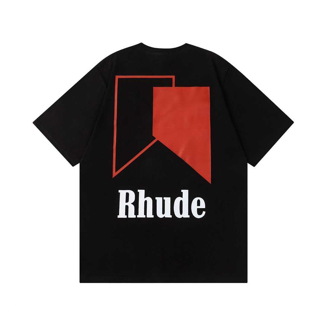 Rhude24ss Модная футболка с принтом High Street Свободная мужская и женская футболка с круглым вырезом с коротким рукавом Модная