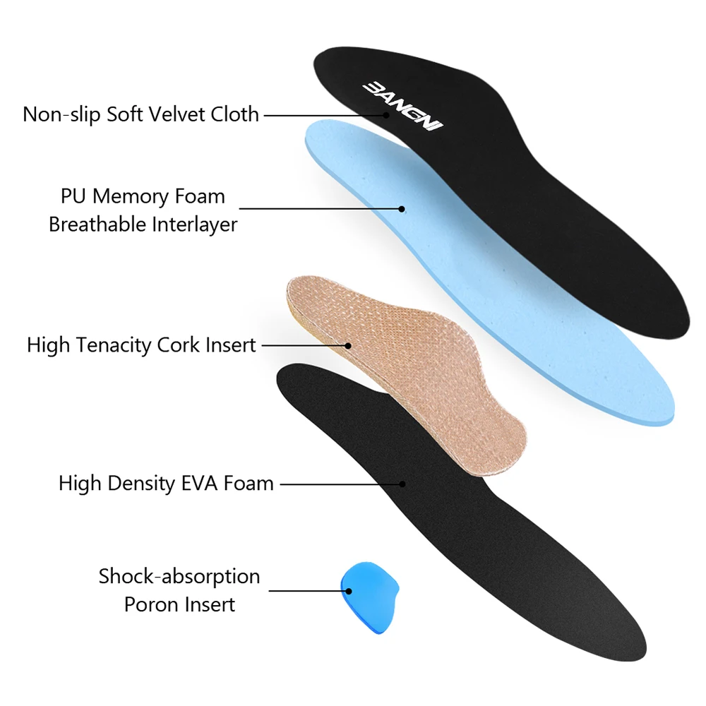 Tillbehör bangni ortopediska insolor båge Stöd Relieve Heel Pain Inserts Flat Foot Plantar Fasciitis Orthotic Shoe Pads for Men Women