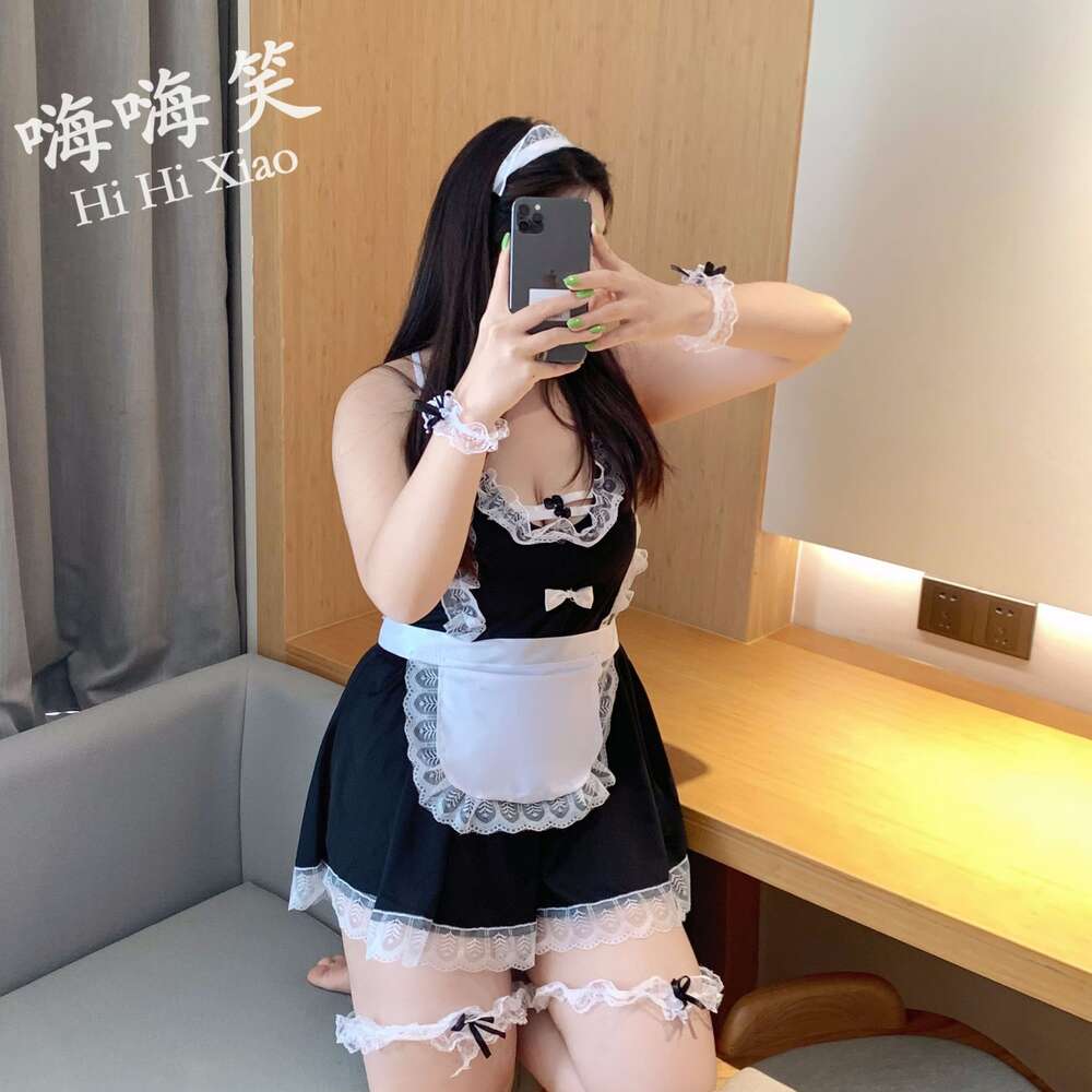 Large Size Sexy Lingerie, Fat Maid Play Set, Black Suspender, Kitchen And Nightclub Costume, Performance Suit 419358