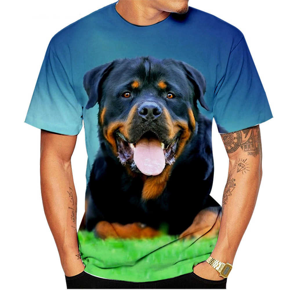 Fashionabla och personliga avslappnade djurmönster kortärmad 3D digital tryckt rolig hund T-shirt