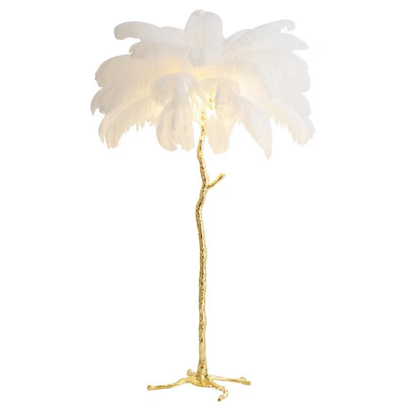 Plume d'autruche nordique lampadaire LED résine cuivre salon décor à la maison