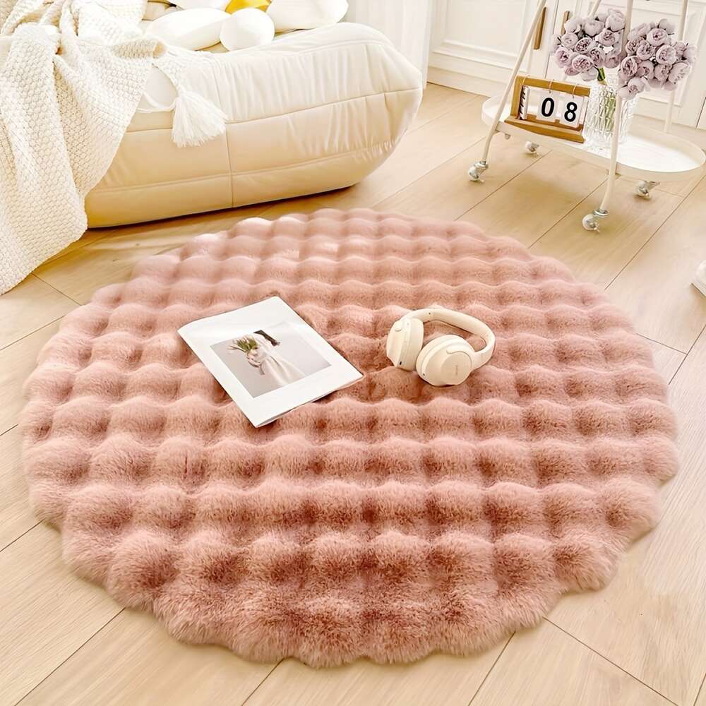 Bubble Fleece Fabric Round Simple Solid Color Premium Soft Fluffy Easy to Clean Furry Warm Cute Indoor Decorative Carpet, Suitable for Bedroom, Living Coat