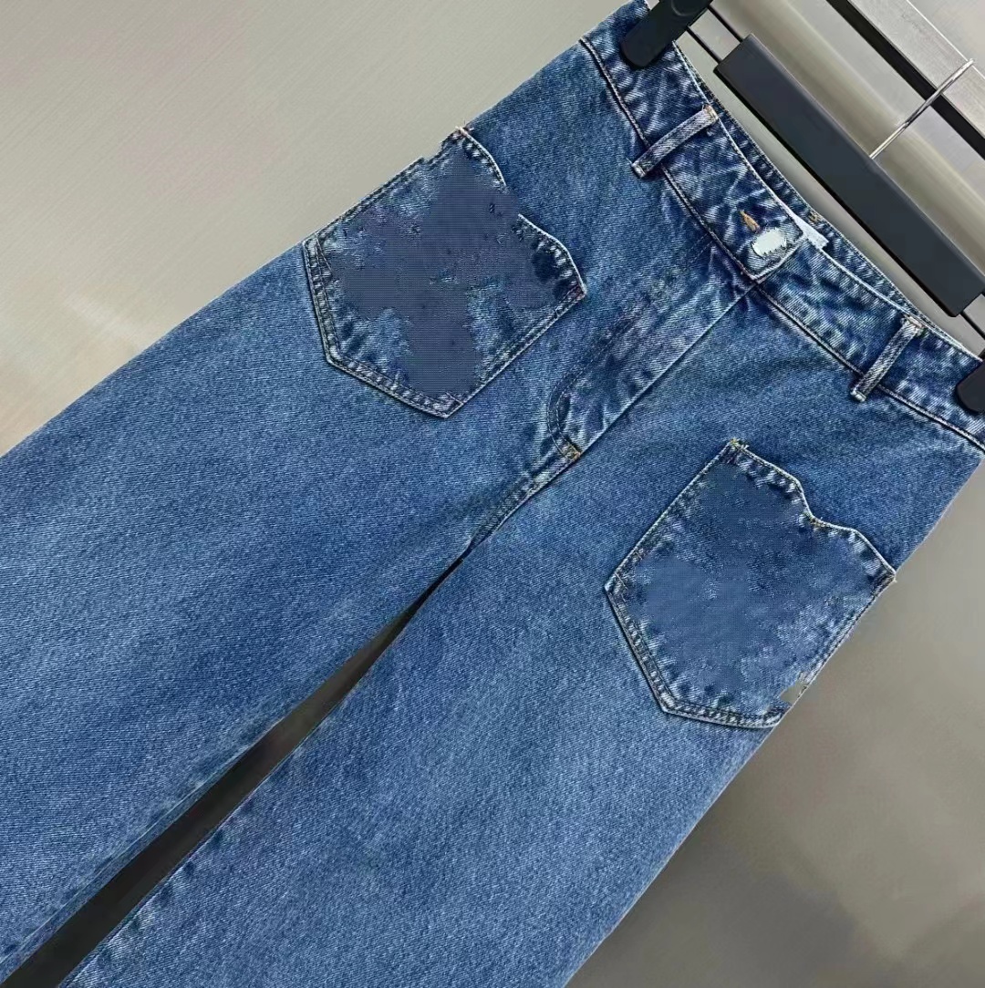 Jean bleu marine avec poches droites et amples pour femme, pantalon de styliste en Denim, livraison gratuite, 2024, 3241