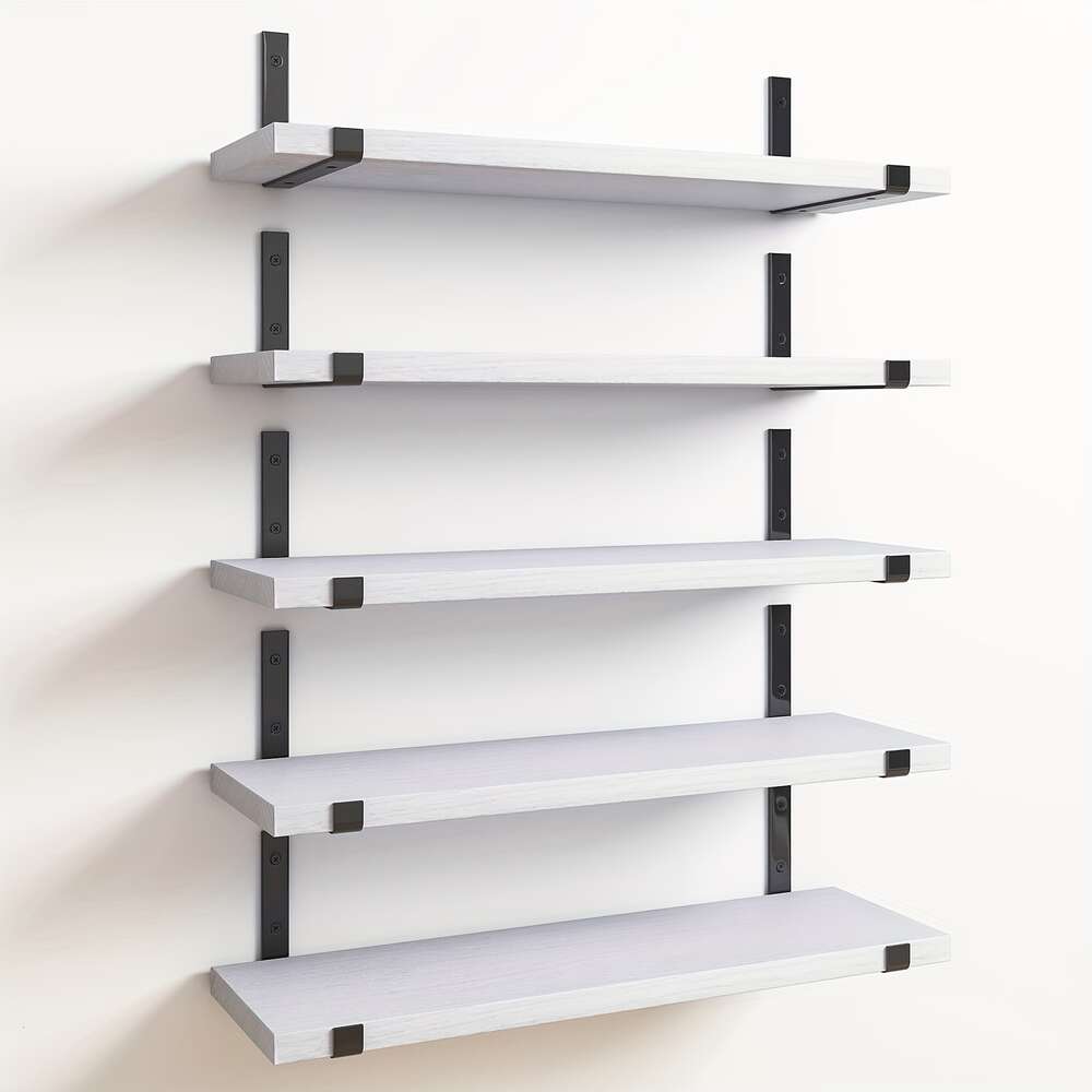 Rack de montagem de 5 unidades / conjunto, suporte de planta de prateleira flutuante de madeira, suporte de organização cosmética para chuveiro, acessórios de quarto de cozinha, decoração de parede, casa