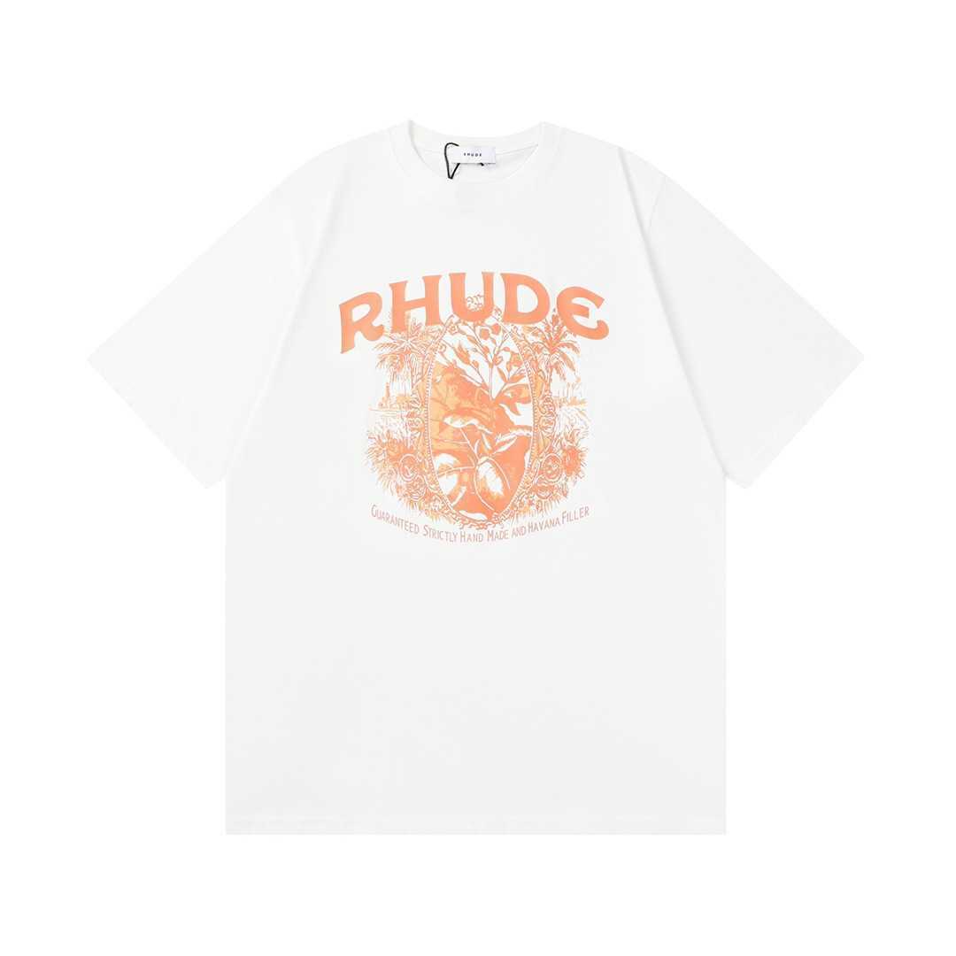 Chaopai Rhude plante à base de plantes impression couleur simple col rond T-shirt à manches courtes pour hommes et femmes