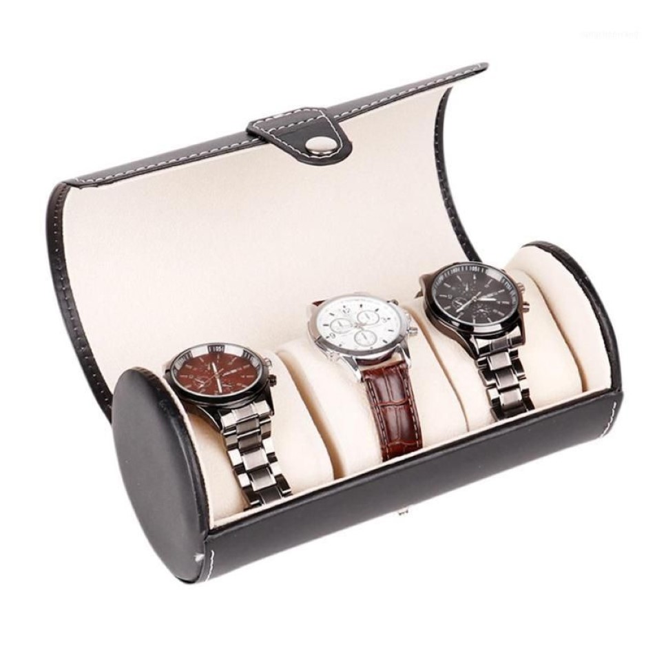 LinTimes nouvelle couleur noire 3 fentes boîte de montre étui de voyage poignet rouleau bijoux stockage collecteur organisateur 1295g