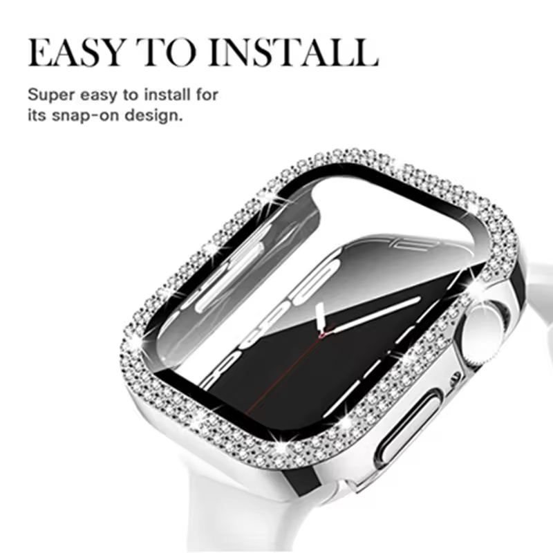 Bling Crystal Diamond Apple Watch bumperhoes met ingebouwde screenprotector Strass beschermframe cover vervangende accessoires voor iWatch 44 mm dames