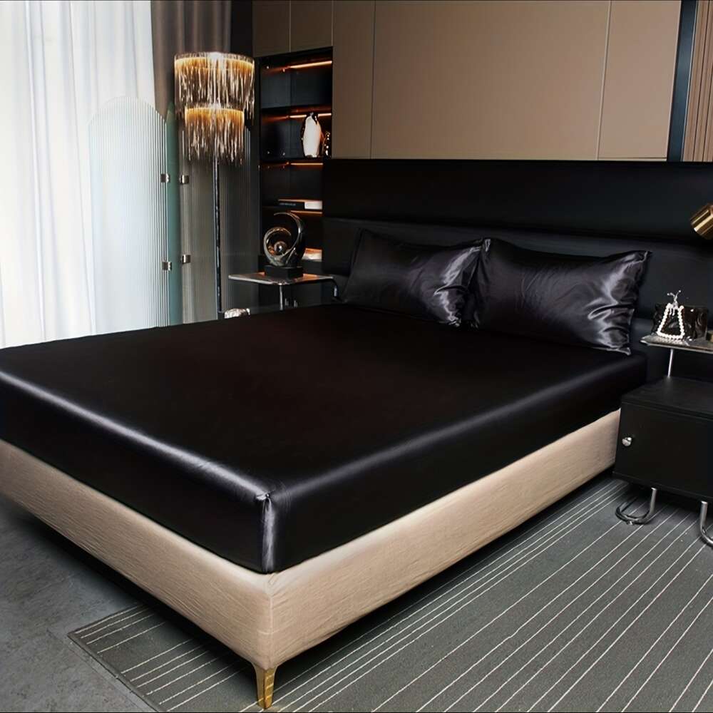 2/3st Satin Solid Color Soft Set, Lämplig för sovrum, rum, hotell 1 monterat ark + 1/2 * Kudde, Coreless