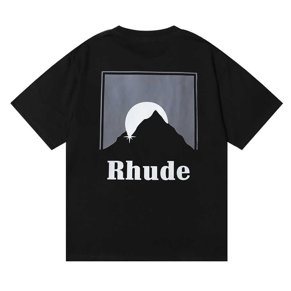 Nicho Fashion Rhude Moonlight Black Moon Print Solto Casual Versátil Camiseta de manga curta para homens e mulheres de todas as idades