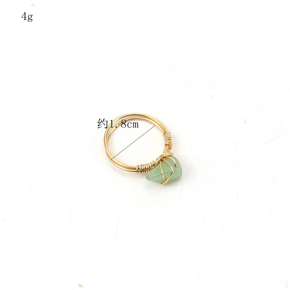 Anel de contas de pedra de chip natural para mulheres enrolado à mão fio de ouro cristal pedra esmagada anel de ágata