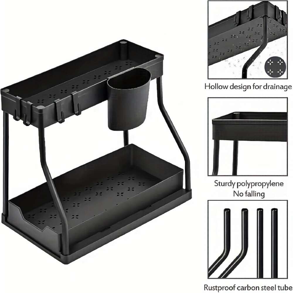 2-laags verschuifbare wastafelorganisatoren en -opslag, multifunctionele smalle ruimte onder toonbankopslag, uittrekbare kastlade-organizer, keukenaccessoires,