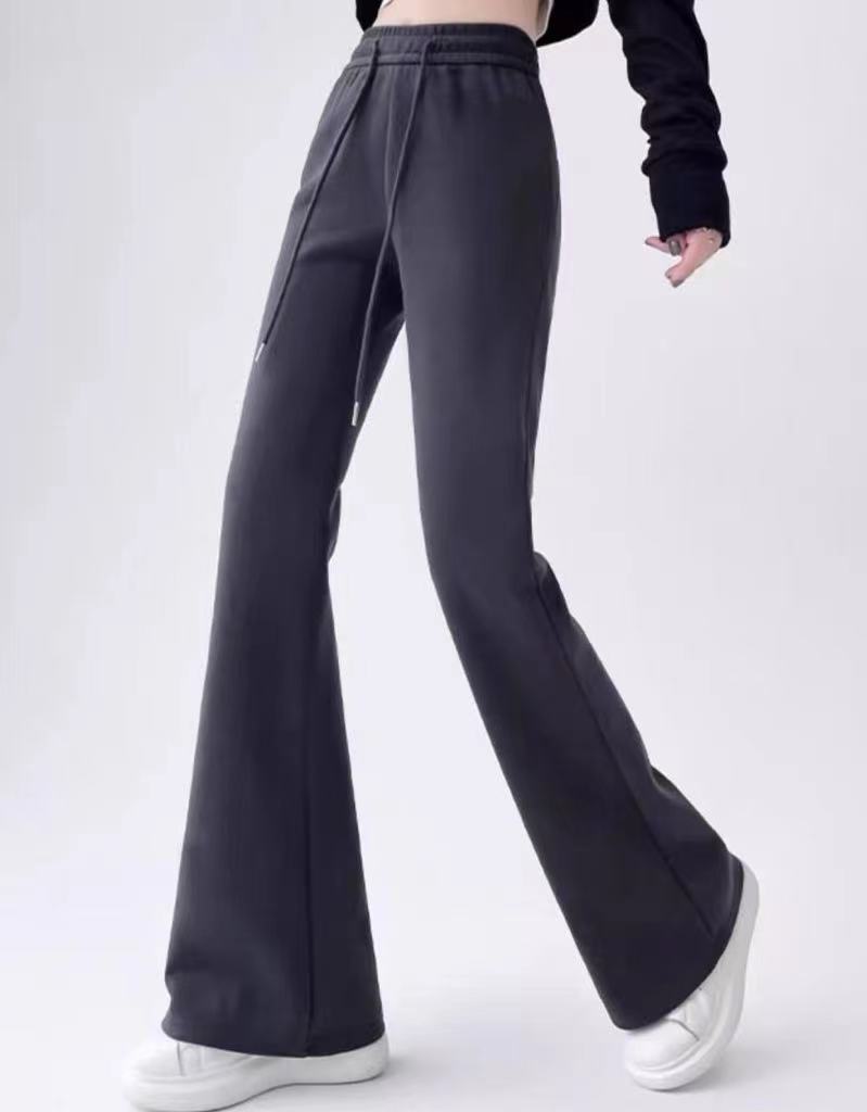 Calça esportiva leve com fundo de sino feminina, primavera e outono, calça de ferradura fina de cintura alta, estilo casual americano