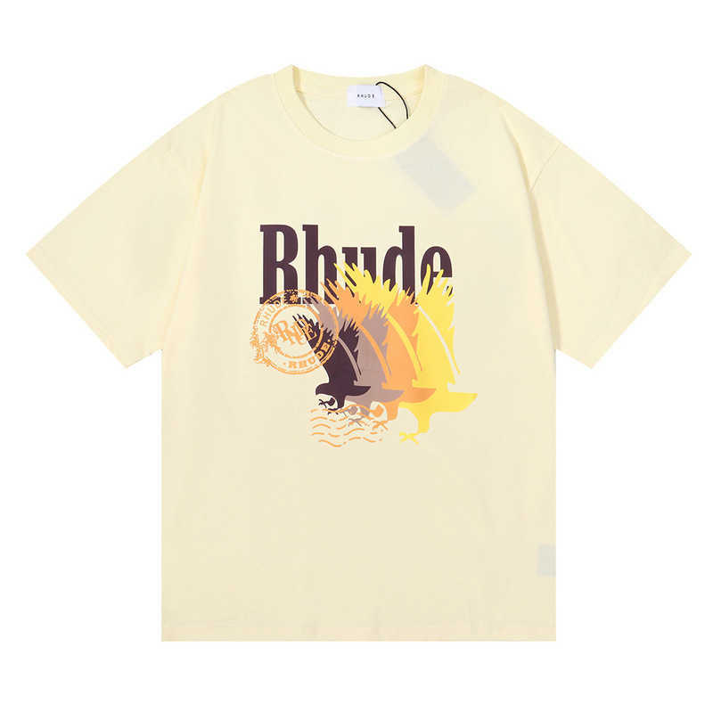 23ss Fashion Brand Rhude Gradient Color Bird Printing Short-sleeved T-shirt for Men and Women High Street Loose Half-sleeved ShirtRCTORCTO