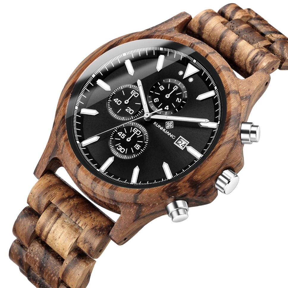 الرجال Wood Watch Chronograph الفاخرة العسكرية يشاهد الساعات الكوارتز الخشبية غير الرسمية الأنيقة الخشبية 3476