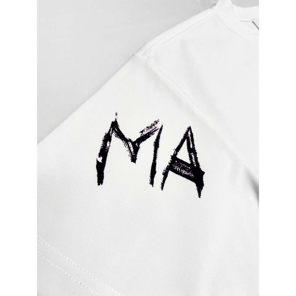 Margiala estilo mm6 esboço desenhado à mão impressão digital solto pulôver de manga curta camiseta masculina casal superior feminino