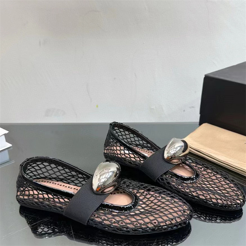 Summer Ballet Dance Shoes Luxury Brand Female Dress Mesh Flat Shoes Women's Round toe Low Top Doudou Flats Runway Crystal Walk Outdoor Loafers Mujer