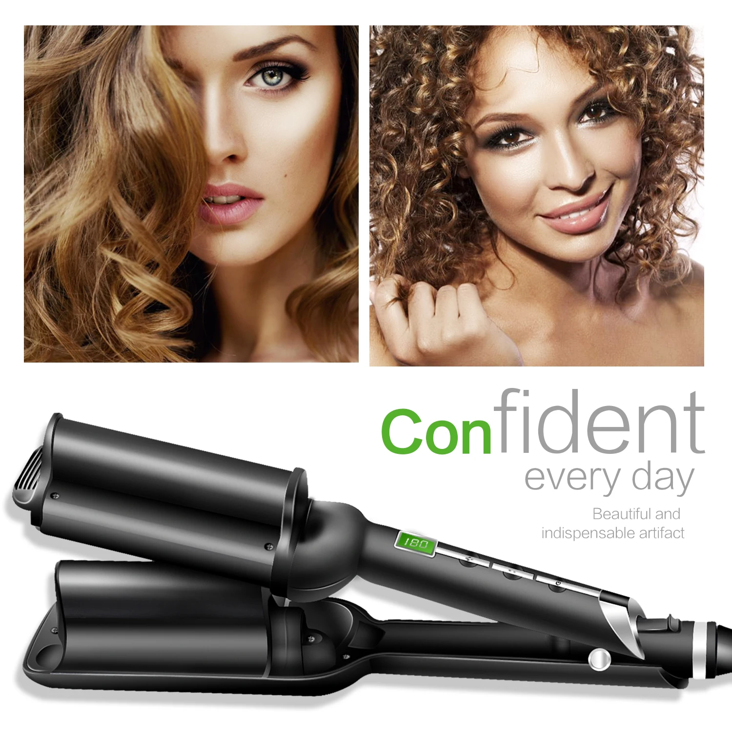 Irons Deep Wave 32mm Hår curling Irons Threetube Curler Pro Hår curling järn för salong hem keramisk curling trollkarlbar