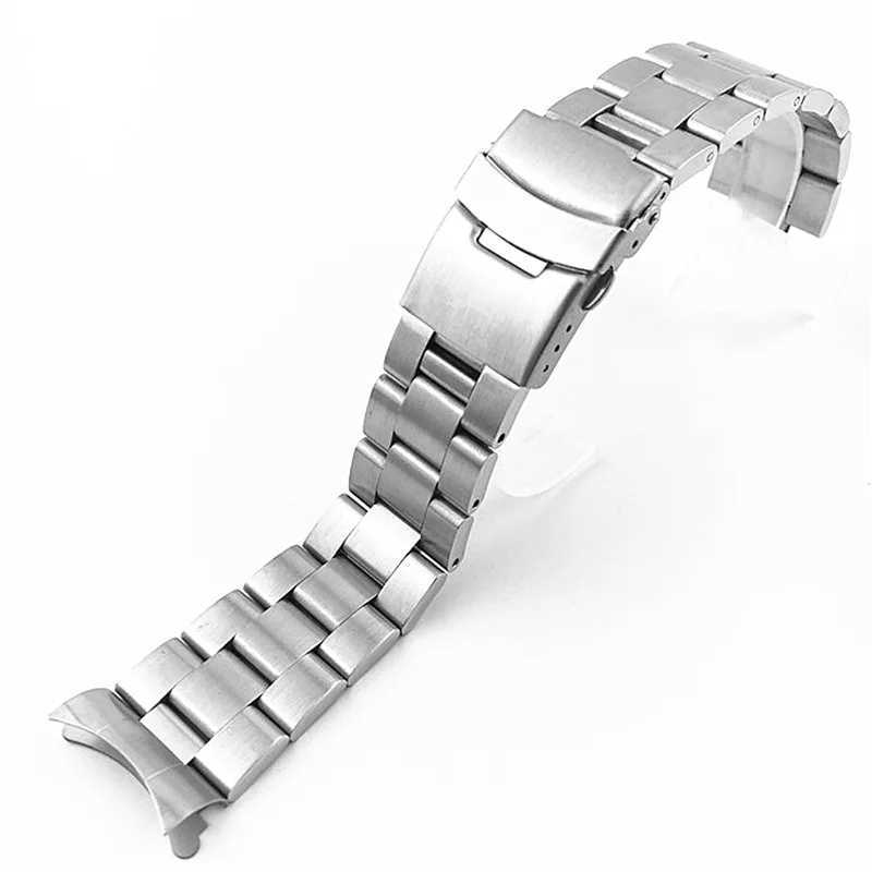 Bracelets de montre Extrémité incurvée solide 22mm 18 20mm bracelet en acier inoxydable avec bracelet en métal noir mat argenté pour montre femme avec broche 24323