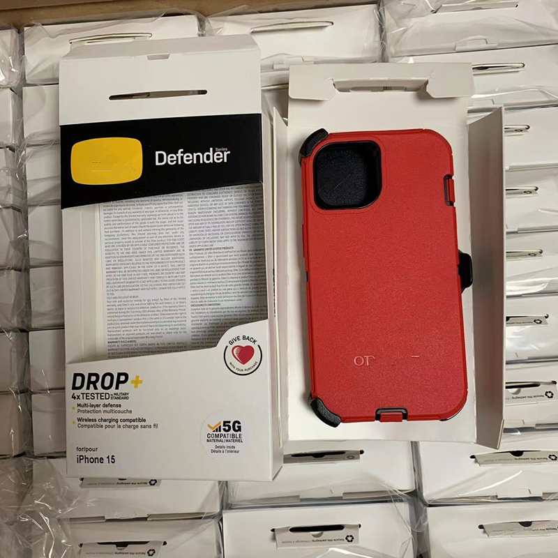 Przypadki obrońcy mają logo Otterrbox na iPhone 15 Pro Max 14 13 12 11 XS Max XR 8 Plus Samsung S24 Wojskowy szok hybrydowy robot z opakowaniem pudełka