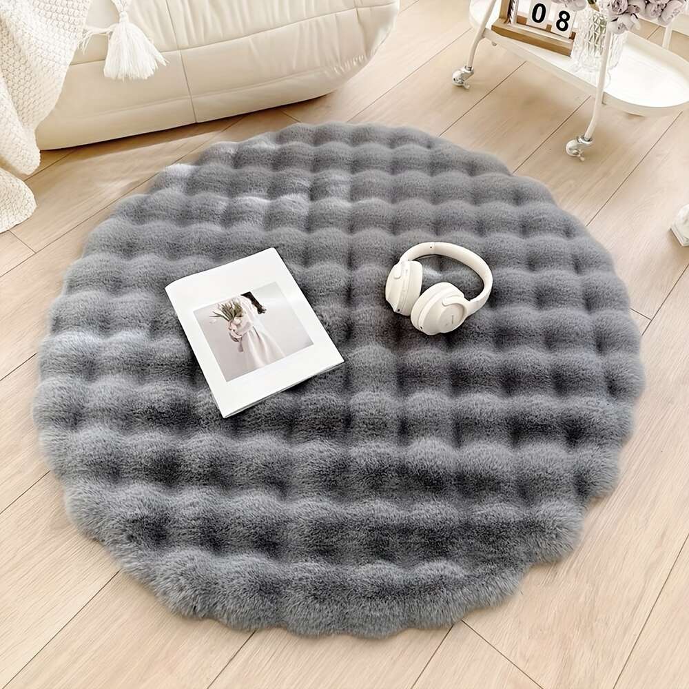 Bubble Fleece Fabric Round Simple Solid Color Premium Soft Fluffy Easy to Clean Furry Warm Cute Indoor Decorative Carpet, Suitable for Bedroom, Living Coat