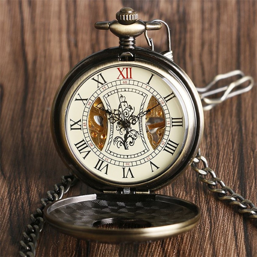 Vintage Watch Hand Winding Mechanical Pocket Watch Wood Design Half Retro Clock Gifts For Men Women Reloj12228