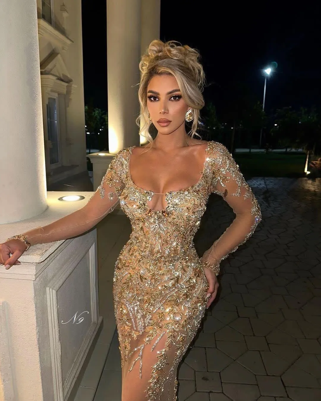 2023 Oct Aso Ebi Arabic Gold Mermaid Prom Dress Beaded Crystals Sexy Evening Formal Party Second Reception Birthday Engagement Gowns Dresses Robe De Soiree ZJ255