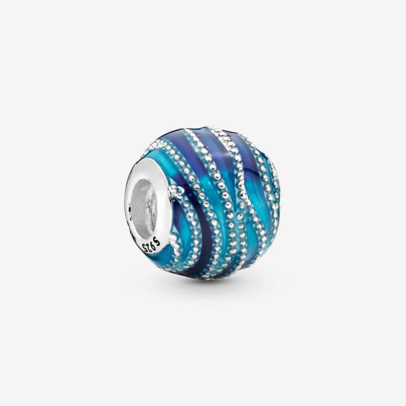 Blue Wave Charm Pandoras 925 Sterling Srebrny luksusowy urok zestaw Bransoletka Making Kulki Charms Designer Nacka