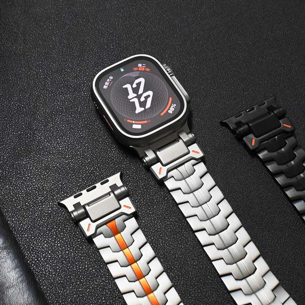 Titta på Bands Luxury Titanium Strap Lämplig för Watch Series 9 Ultra 2 49mm Lämplig för IWATCH 8 7 45mm SE 6 5 4 44mm Rostfritt stålarmband 24323