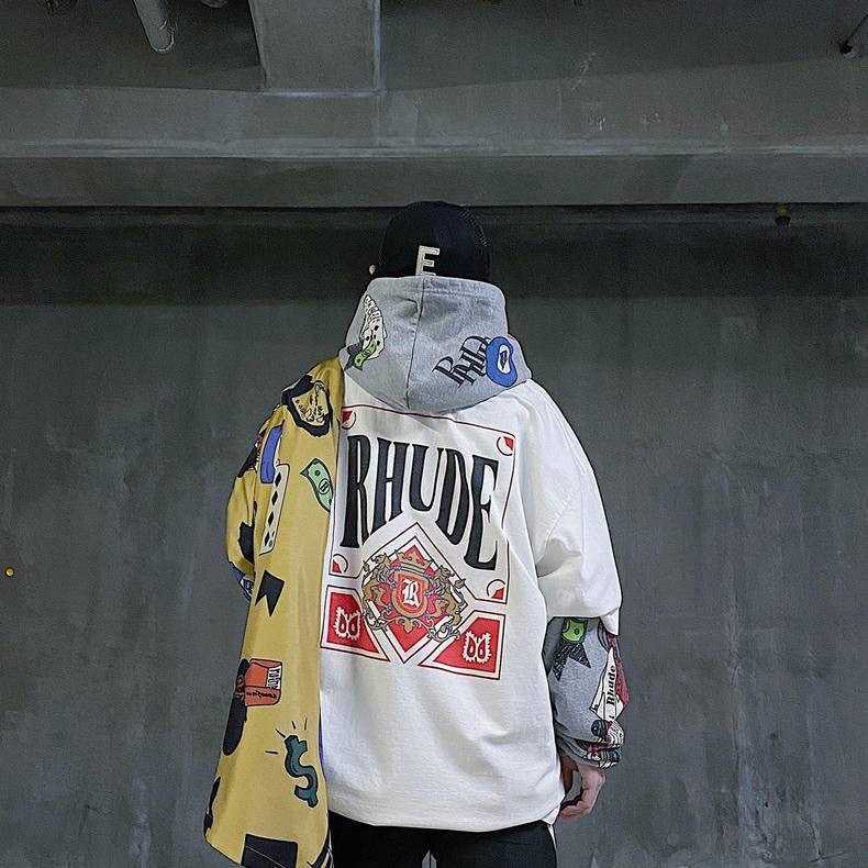 2023ヒップホップファッションブランドRHUDEトランププリントプリントハイストリートアメリカンカップルルーズメンズアンドレディースTシャツ