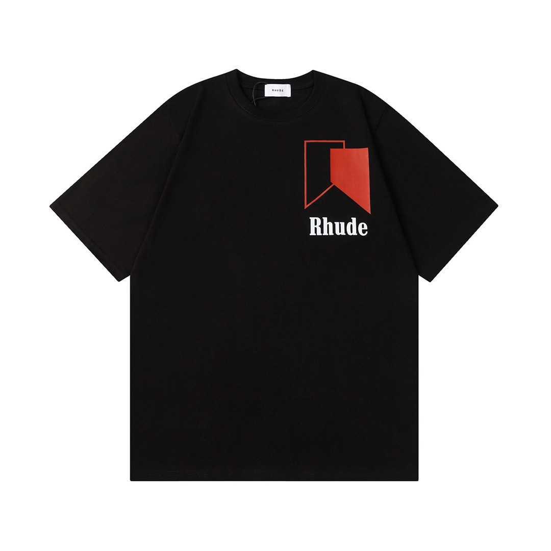 Rhude24ss Модная футболка с принтом High Street Свободная мужская и женская футболка с круглым вырезом с коротким рукавом Модная