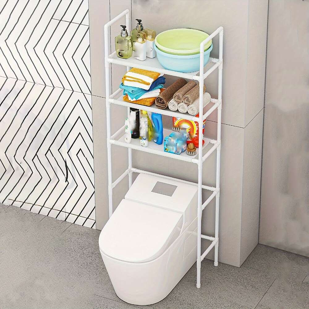 Black/white 3-layer with Floor-standing, Toilet Rack and Basin Shelf, Home Bathroom Storage Accessories