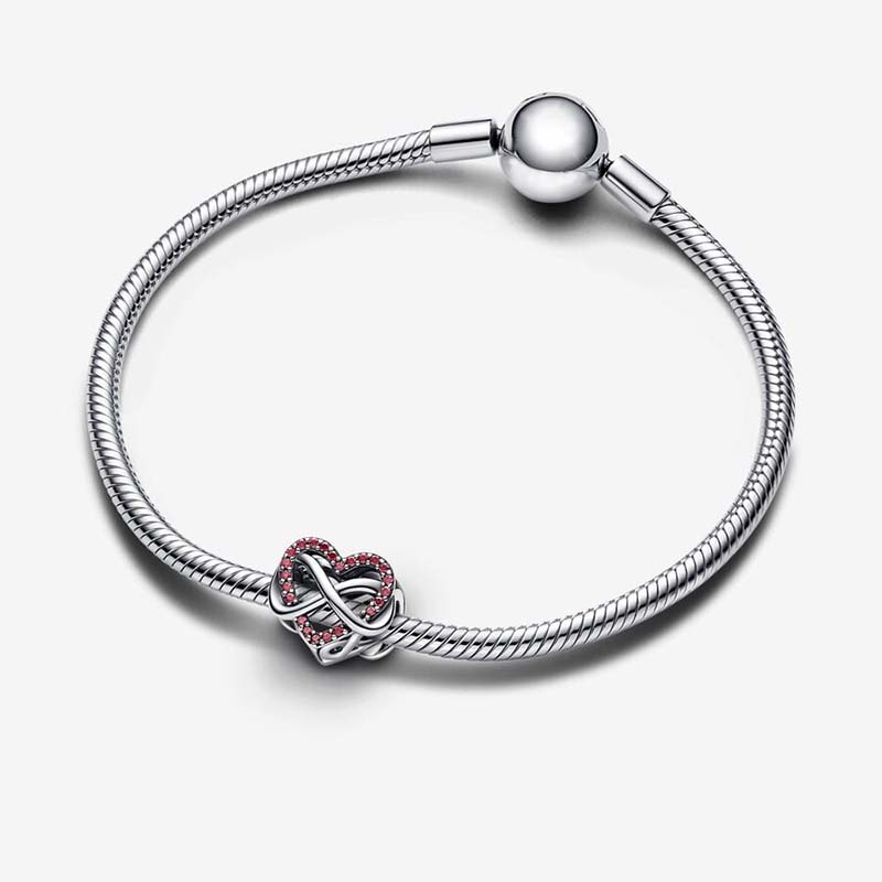 Ciondolo cuore rosso infinito della famiglia Pandoras Set di ciondoli di lusso in argento sterling 925 Bracciale che fa ciondoli Collana pendente di design Scatola originale Commercio all'ingrosso di qualità TOP