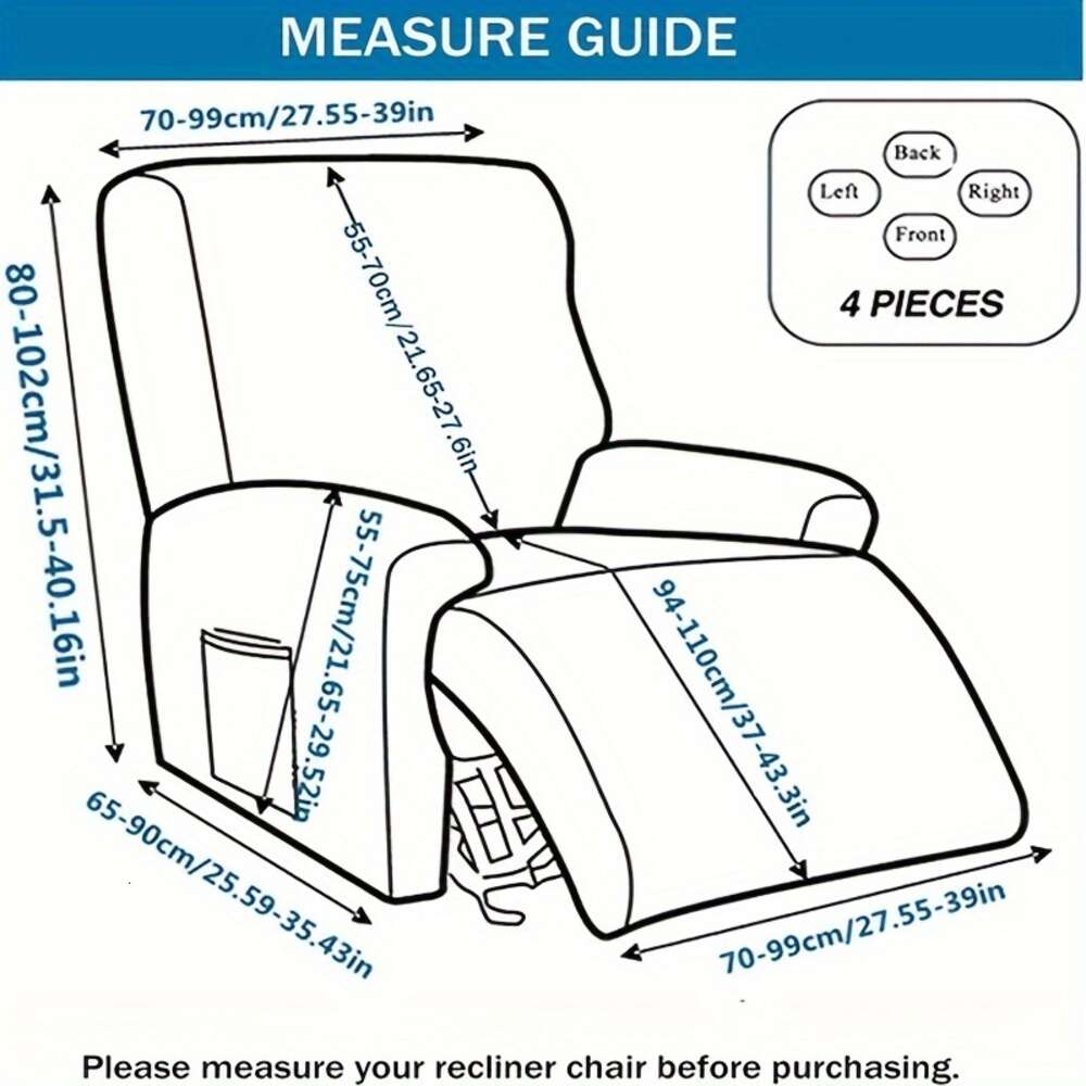 4 pièces/ensemble housse de chaise inclinable extensible, housse de canapé antidérapante, protecteur de meubles avec poches pour chambre à coucher, bureau, salon, décoration de la maison
