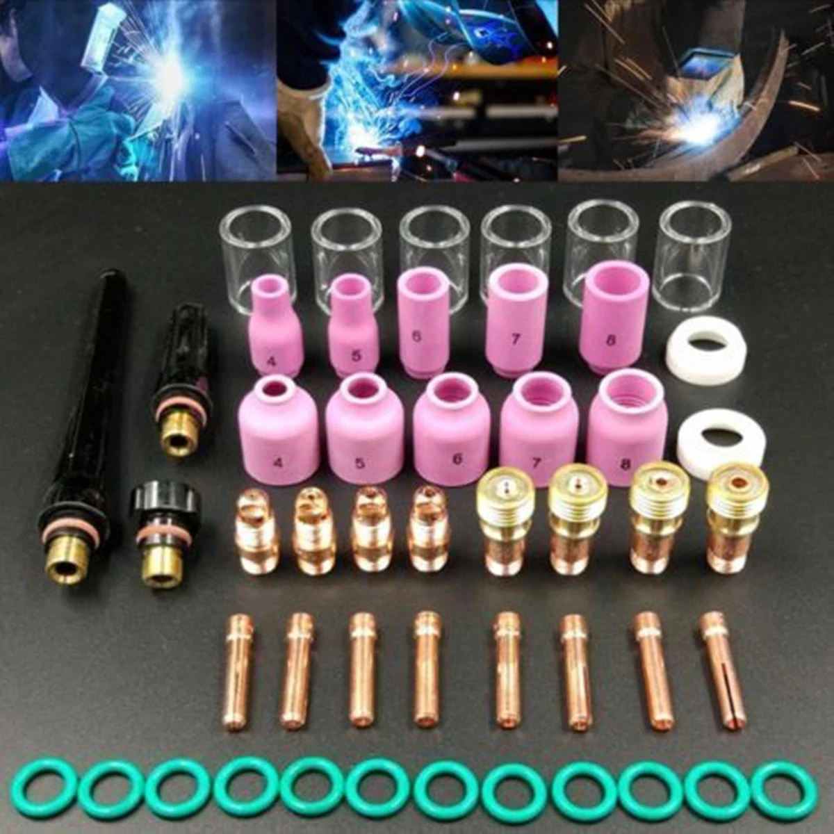 TIG-lasapparaten TIG Welding Machine Torch Accessories Kit Alumina Nozzle Stubby Gas Lens 10 Pyrex Cup Kit For TIG WP17/18/26 Tools