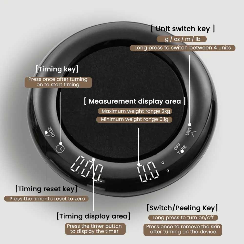 Scale la casa Scala espresso aggiornata 0,1 g con LED timer LED ad alta precisione Scala del caffè ad alta precisione Scala del caffè ricaricabile alimenti ricaricabili in cucina 240322