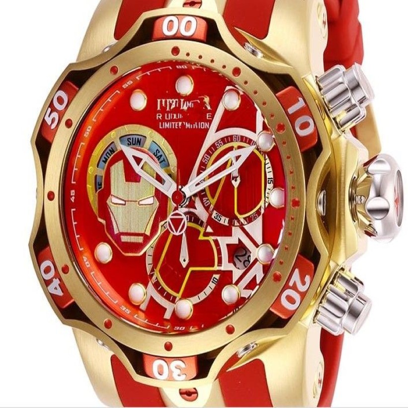 Бразилия красные резиновые мужские часы Masculino Мужские часы Кварцевые часы Мужские invi ta Hollow Business Военные наручные часы Мужские часы a1 gif316U