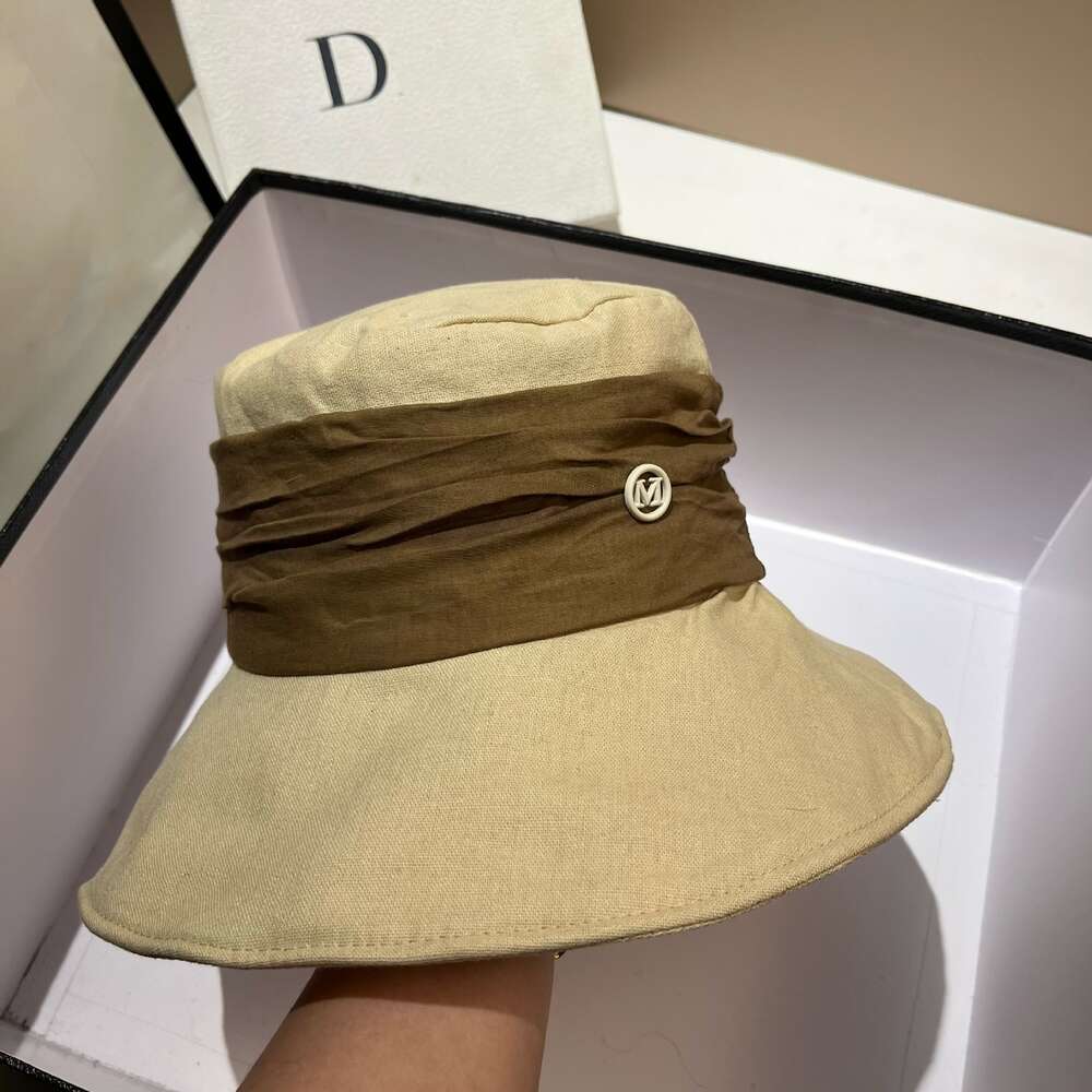 pet Koreaanse versie van de nieuwe casual M-label katoen-linnen visser modieuze en effen hoed, gezichtsbedekking voor buiten, bescherming tegen de zon, bassinhoed met grote rand