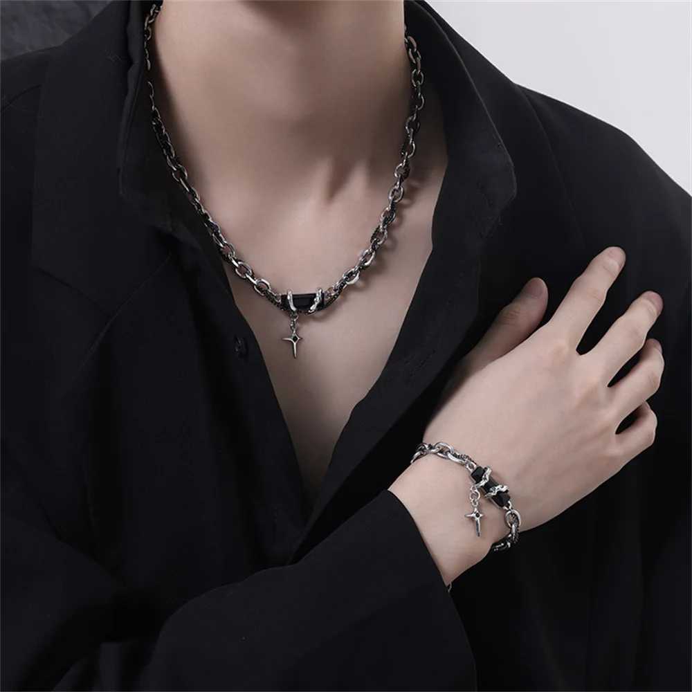 Łańcuch 2024 Black Cyrronia Star Bransoletka Trend Mens Trend Titanium Punk Punk Nk Chain Unisex Biżuter