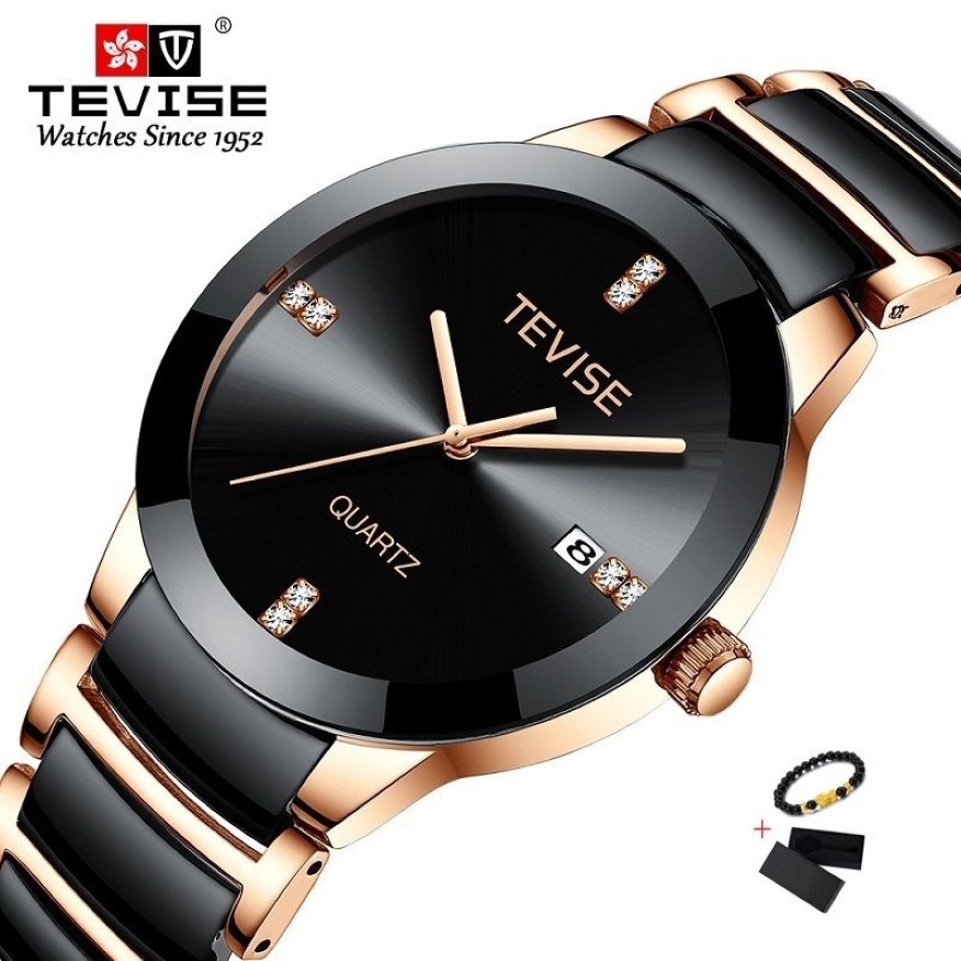 TEVISE Or Dames Bracelet Montre Quartz Femmes Montres De Luxe Mode Casual Céramique Fille Montre Étanche Montre-Bracelet Fix Outil CX2235R