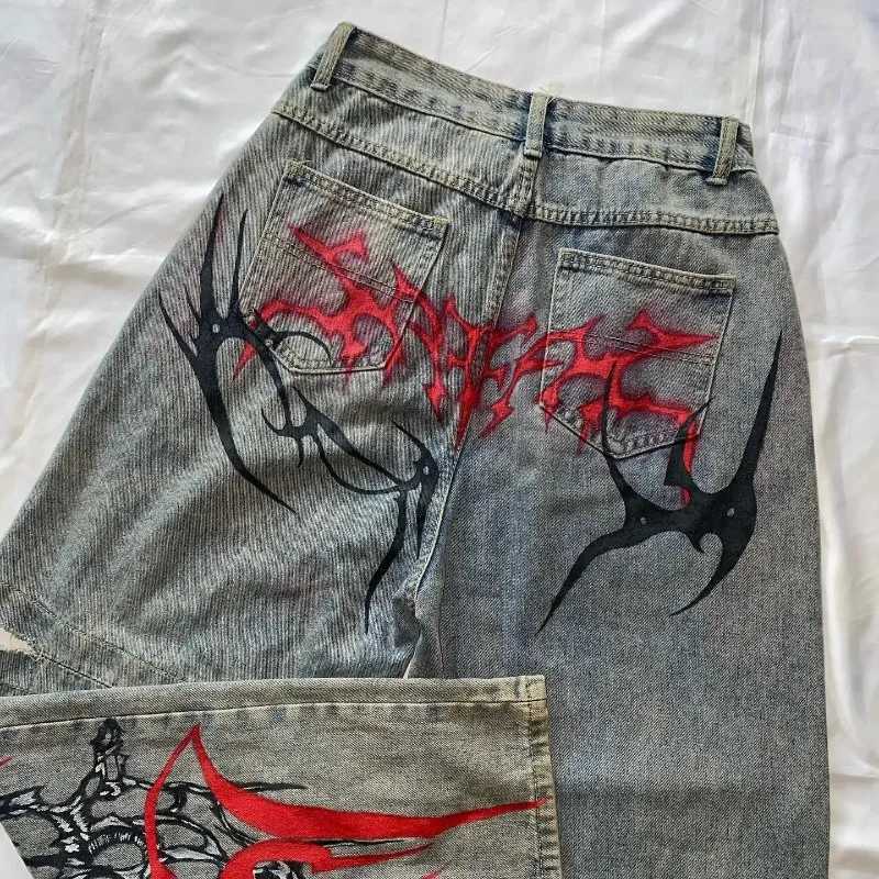 Jeans pour hommes de la rue des vêtements de rue jeans y2k hip-hop rétro de poche jeans noire pantalon masque punk rock hauteur