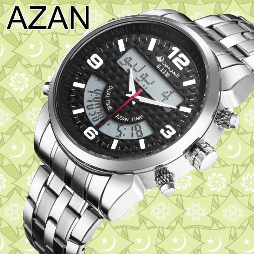 6 11 Nytt rostfritt stål LED Digital Dual Time Azan Watch Y19052103311r