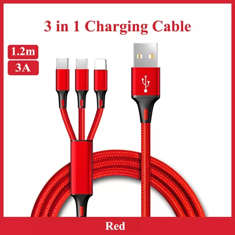 3 In 1 Micro USB Type C  Cables For iPhone 14 13 12 11 Pro Max Samsung galaxy S10 S20 S22 A52 A53  P30 P40 Xiaomi redmi note 8 10 11   1.2M Charging Cord