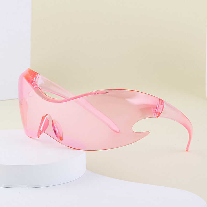 Sport vindtät färgglada solglasögon för män, futuristisk teknikstil i ett stycke solglasögon för kvinnor