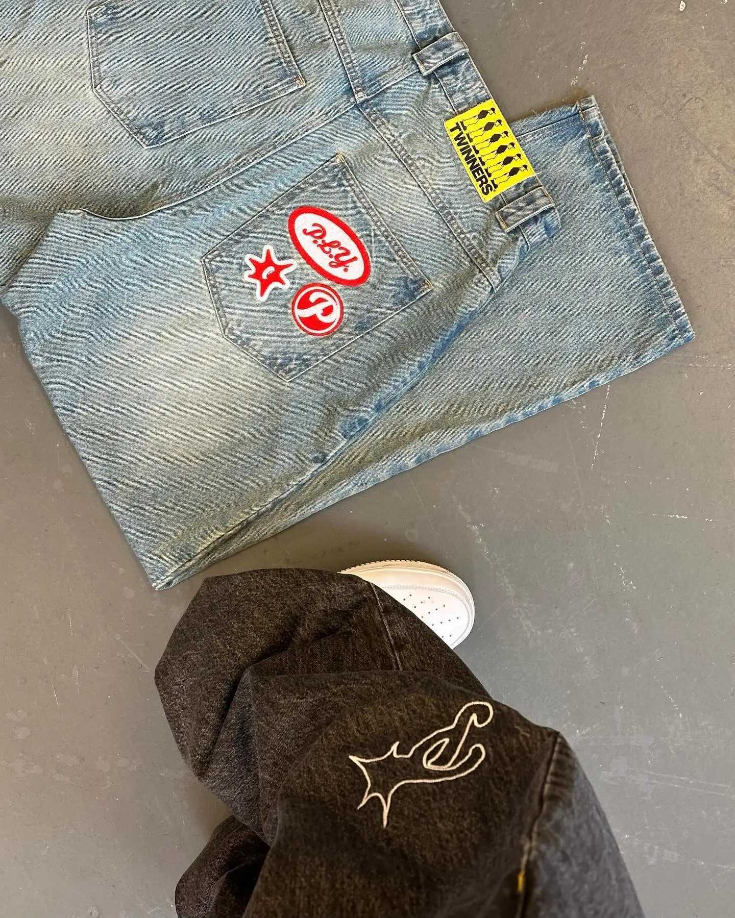 Heren Jeans Retro brief geborduurde heren jeans Y2K pocket casual Gothic hiphop jeans Harajuku straat kleding wijde pijpen heren jeansL2403